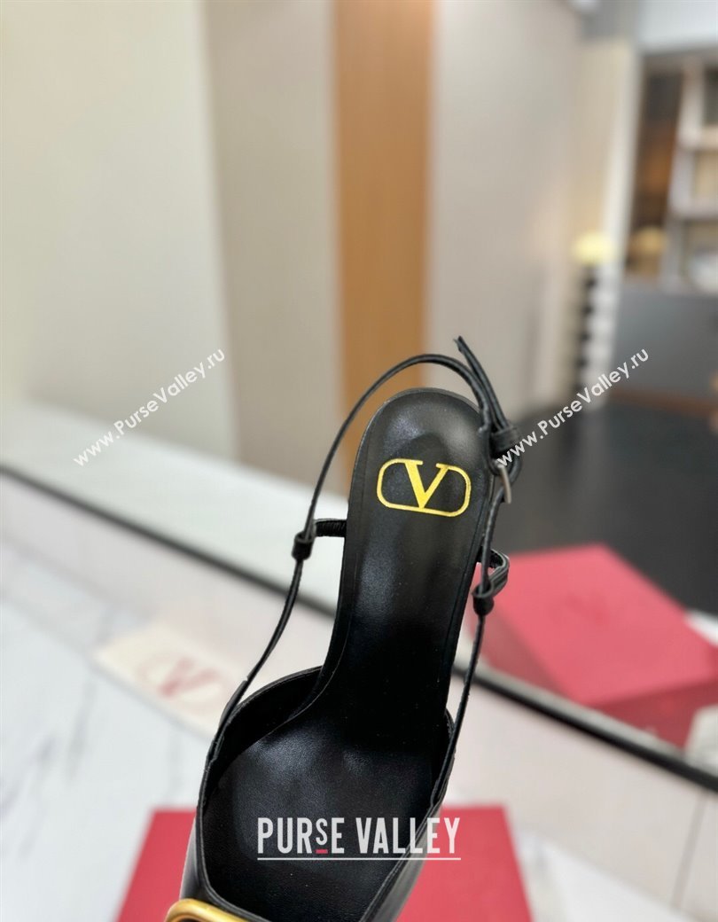 Valentino VLogo Signature Slingback Pumps 4.5cm in Matte Calfskin Black/Gold 2025 VA082110 (MD-250821080)