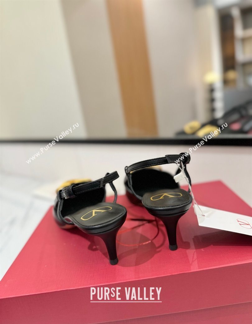 Valentino VLogo Signature Slingback Pumps 4.5cm in Matte Calfskin Black/Gold 2025 VA082110 (MD-250821080)