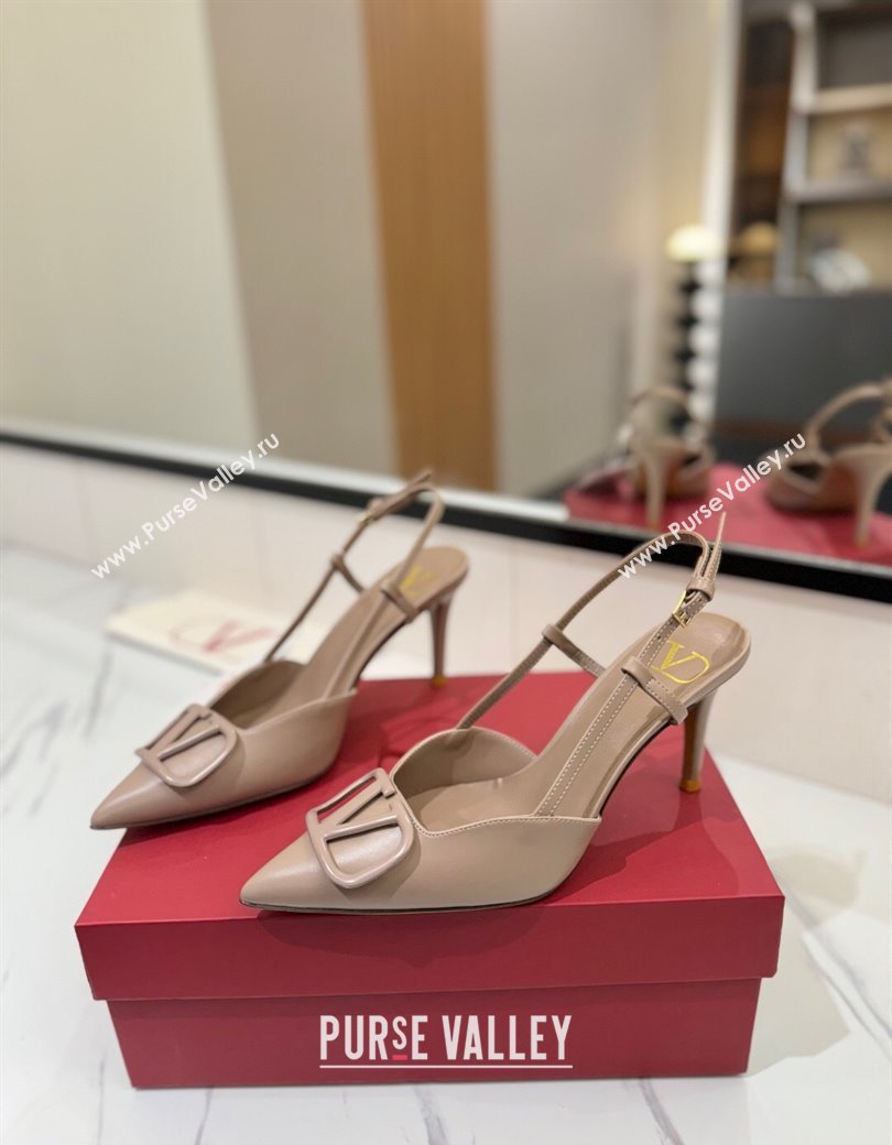 Valentino VLogo Signature Slingback Pumps 8cm in Matte Calfskin Dusty Nude 2025 VA082110 (MD-250821081)