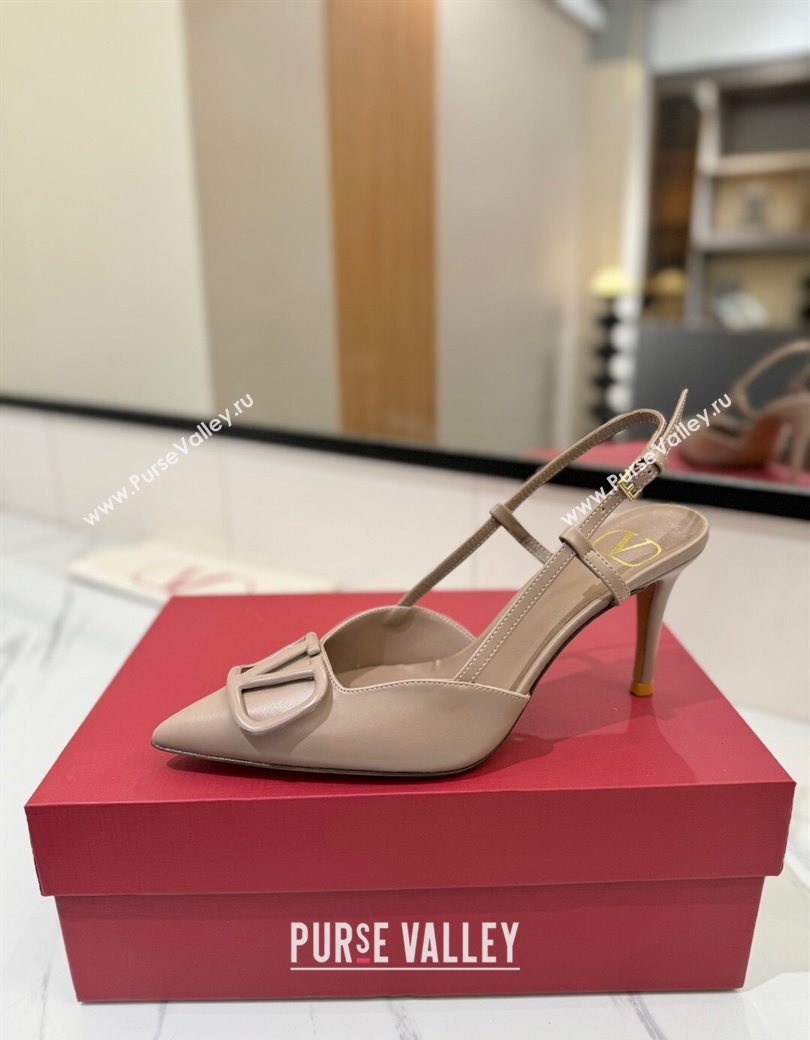 Valentino VLogo Signature Slingback Pumps 8cm in Matte Calfskin Dusty Nude 2025 VA082110 (MD-250821081)