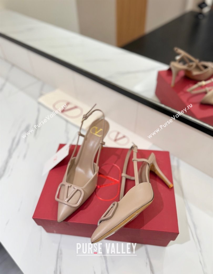Valentino VLogo Signature Slingback Pumps 8cm in Matte Calfskin Dusty Nude 2025 VA082110 (MD-250821081)