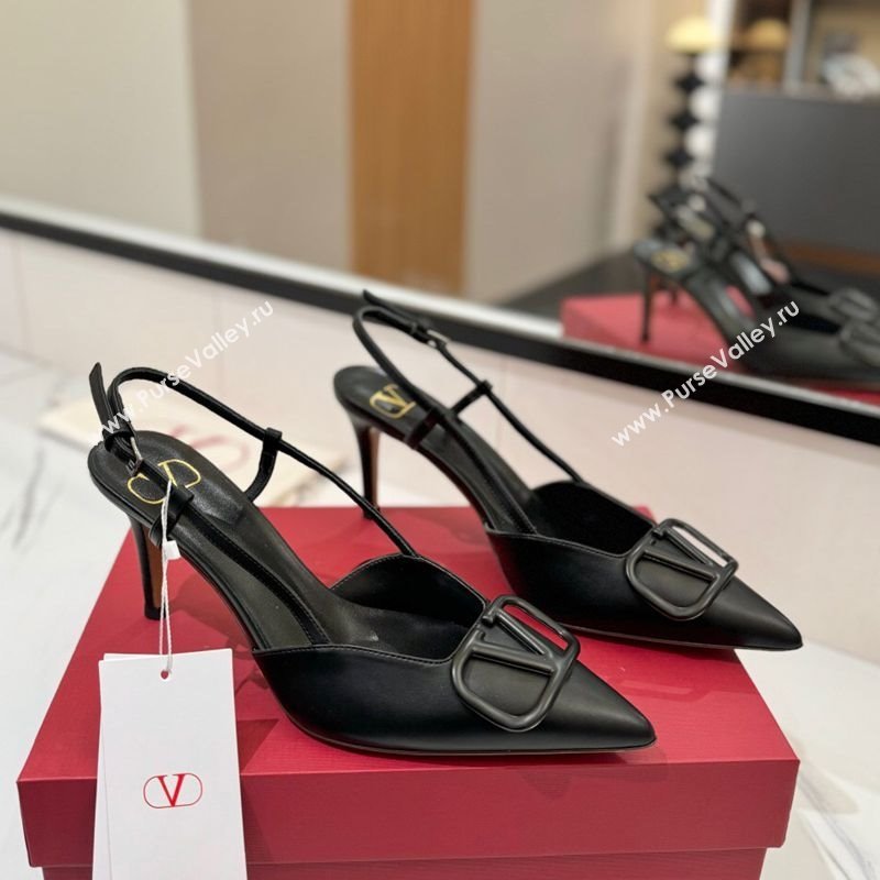 Valentino VLogo Signature Slingback Pumps 8cm in Matte Calfskin All Black 2025 VA082110 (MD-250821082)