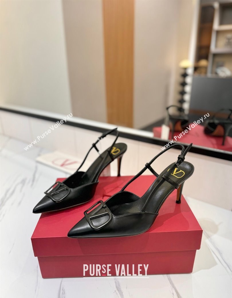 Valentino VLogo Signature Slingback Pumps 8cm in Matte Calfskin All Black 2025 VA082110 (MD-250821082)