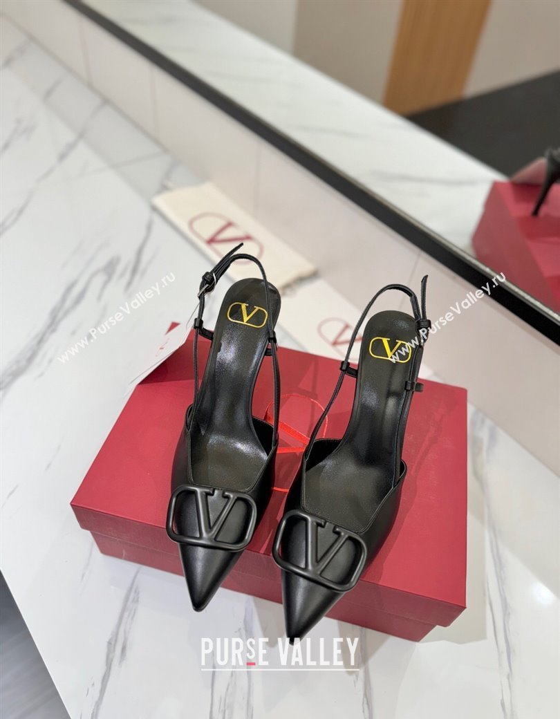 Valentino VLogo Signature Slingback Pumps 8cm in Matte Calfskin All Black 2025 VA082110 (MD-250821082)