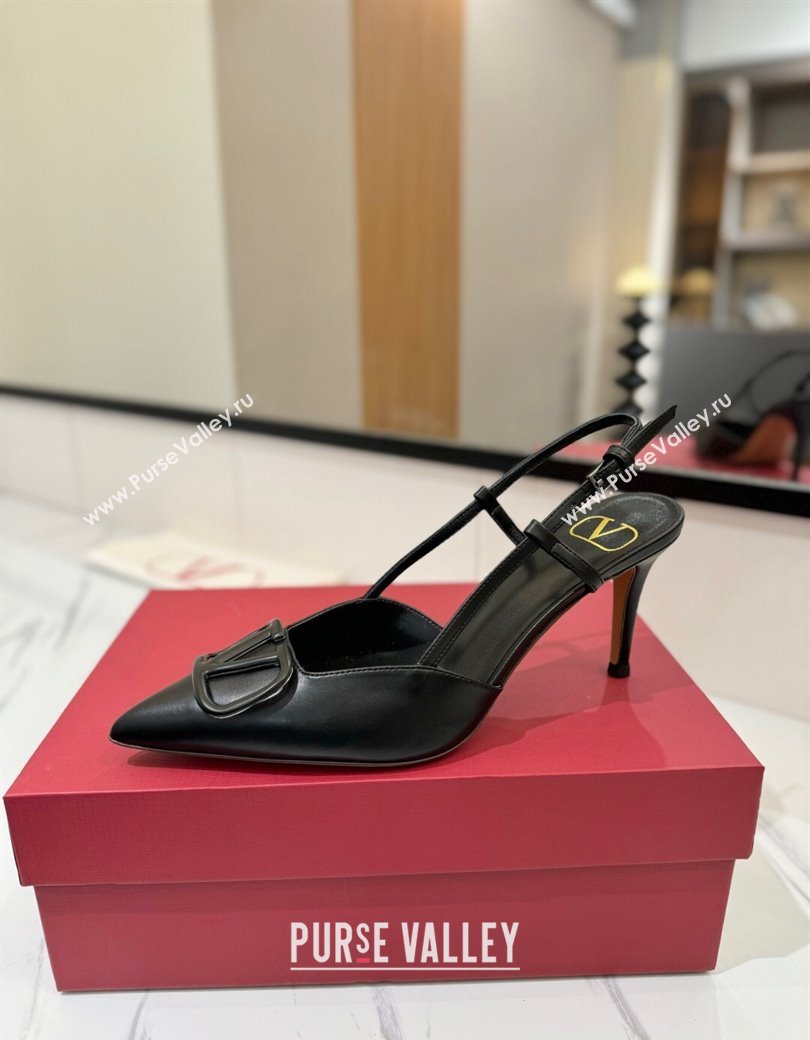 Valentino VLogo Signature Slingback Pumps 8cm in Matte Calfskin All Black 2025 VA082110 (MD-250821082)