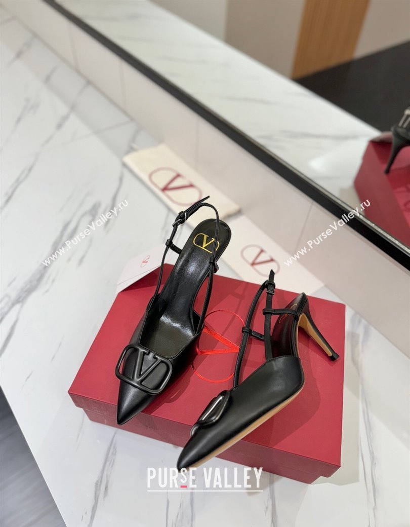 Valentino VLogo Signature Slingback Pumps 8cm in Matte Calfskin All Black 2025 VA082110 (MD-250821082)