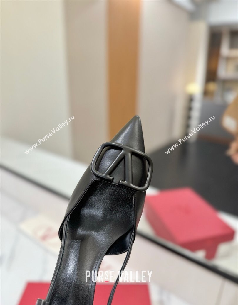 Valentino VLogo Signature Slingback Pumps 8cm in Matte Calfskin All Black 2025 VA082110 (MD-250821082)