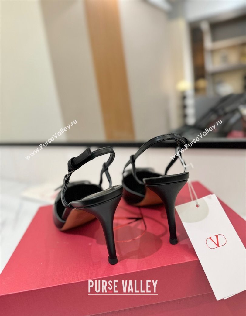 Valentino VLogo Signature Slingback Pumps 8cm in Matte Calfskin All Black 2025 VA082110 (MD-250821082)