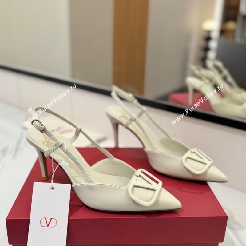 Valentino VLogo Signature Slingback Pumps 8cm in Matte Calfskin All White 2025 VA082110 (MD-250821083)