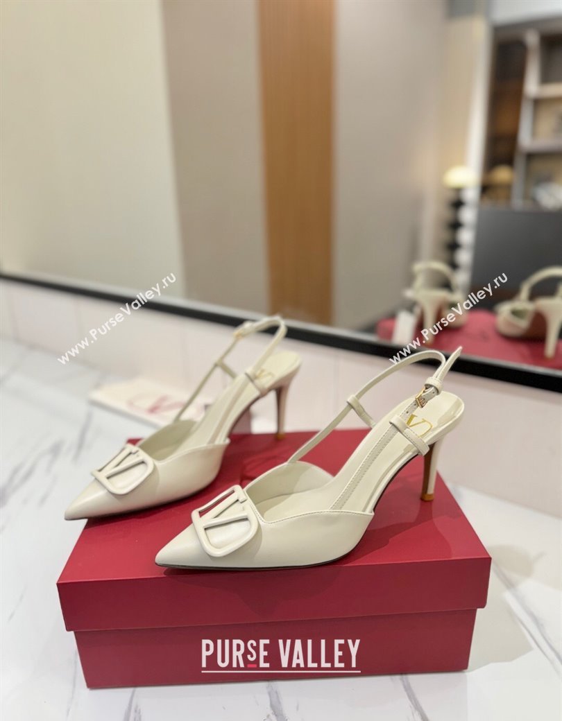 Valentino VLogo Signature Slingback Pumps 8cm in Matte Calfskin All White 2025 VA082110 (MD-250821083)