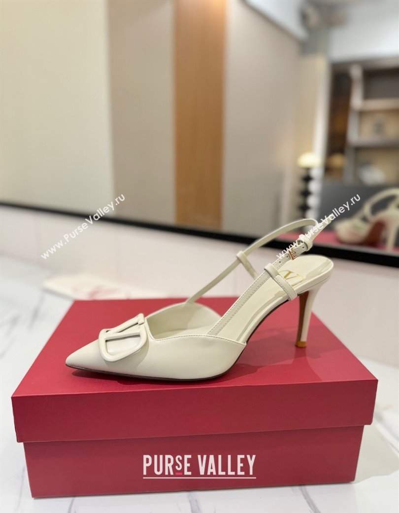 Valentino VLogo Signature Slingback Pumps 8cm in Matte Calfskin All White 2025 VA082110 (MD-250821083)