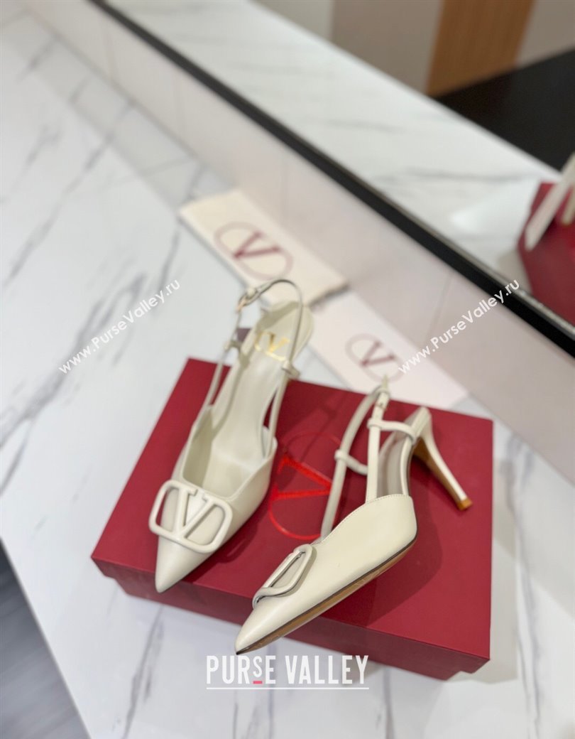 Valentino VLogo Signature Slingback Pumps 8cm in Matte Calfskin All White 2025 VA082110 (MD-250821083)