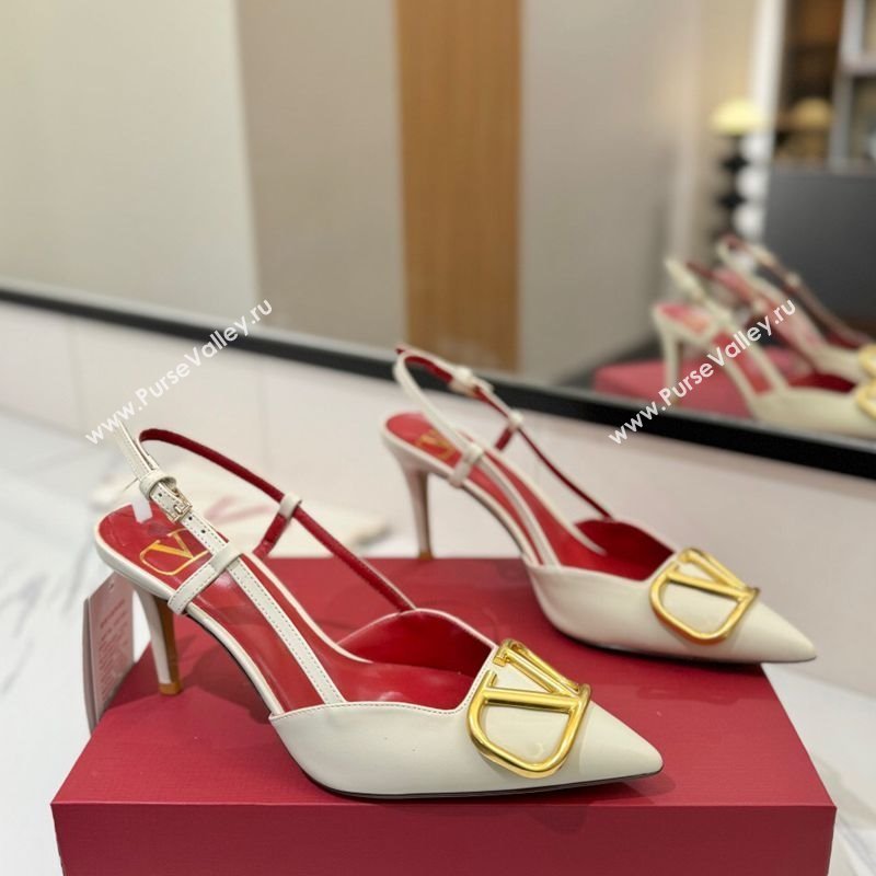 Valentino VLogo Signature Slingback Pumps 8cm in Matte Calfskin White/Gold 2025 VA082110 (MD-250821084)