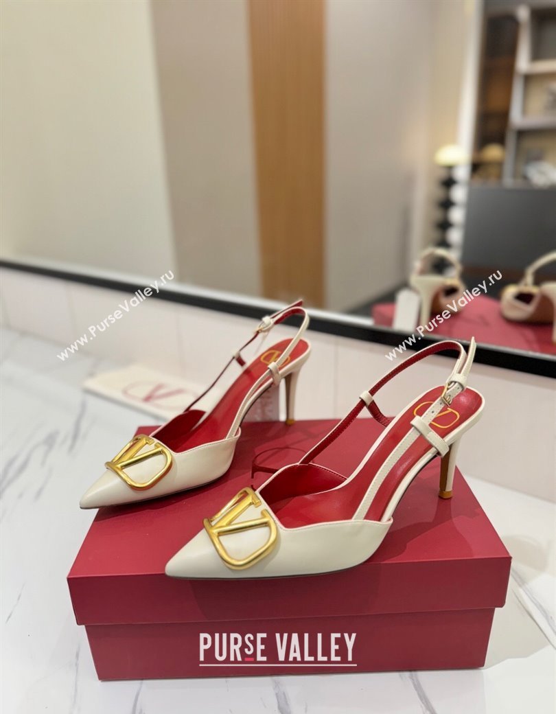 Valentino VLogo Signature Slingback Pumps 8cm in Matte Calfskin White/Gold 2025 VA082110 (MD-250821084)