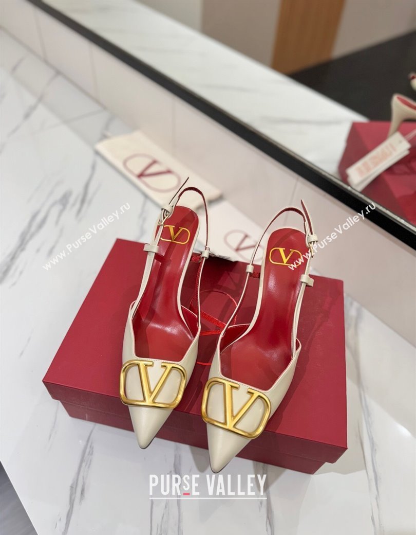 Valentino VLogo Signature Slingback Pumps 8cm in Matte Calfskin White/Gold 2025 VA082110 (MD-250821084)