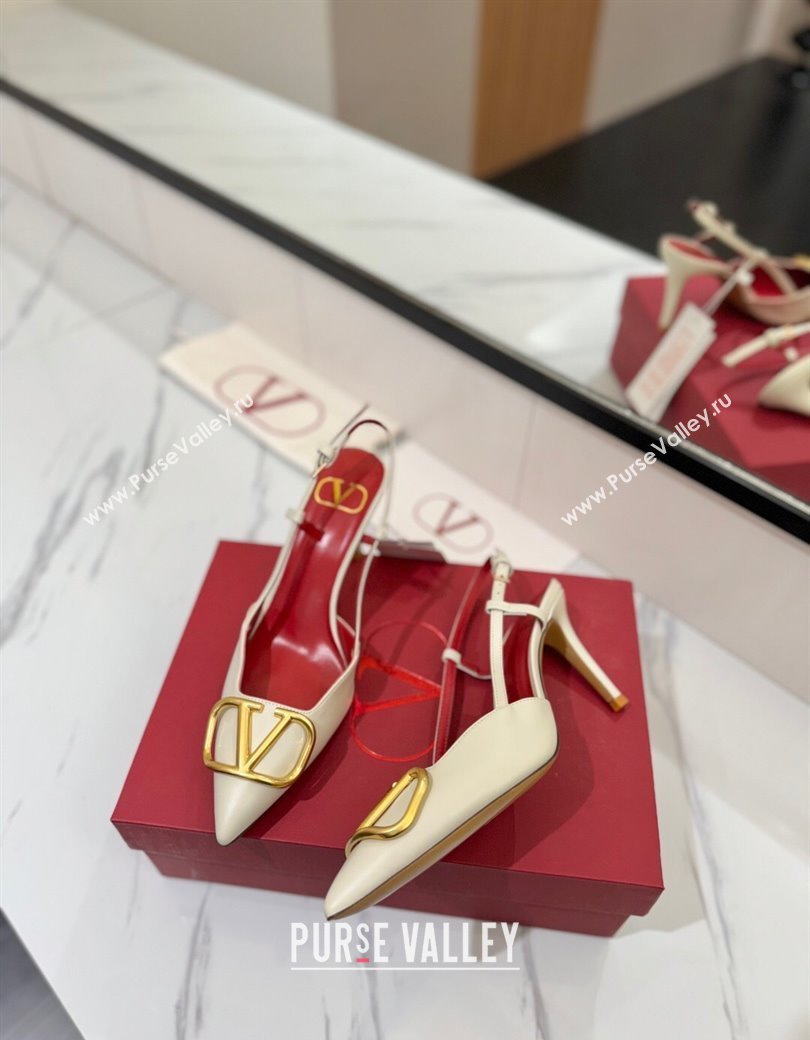 Valentino VLogo Signature Slingback Pumps 8cm in Matte Calfskin White/Gold 2025 VA082110 (MD-250821084)