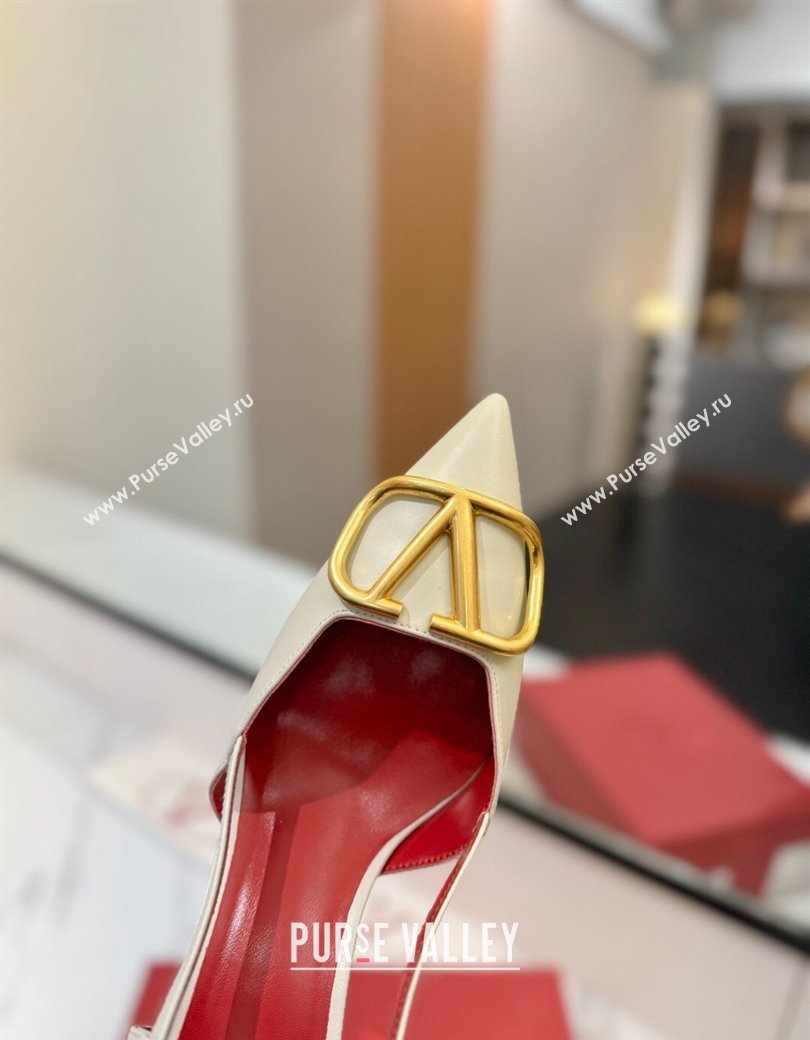 Valentino VLogo Signature Slingback Pumps 8cm in Matte Calfskin White/Gold 2025 VA082110 (MD-250821084)