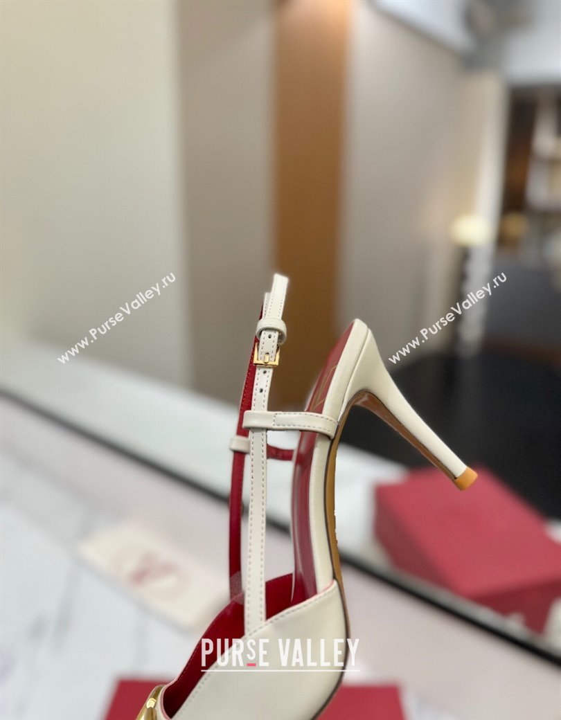 Valentino VLogo Signature Slingback Pumps 8cm in Matte Calfskin White/Gold 2025 VA082110 (MD-250821084)