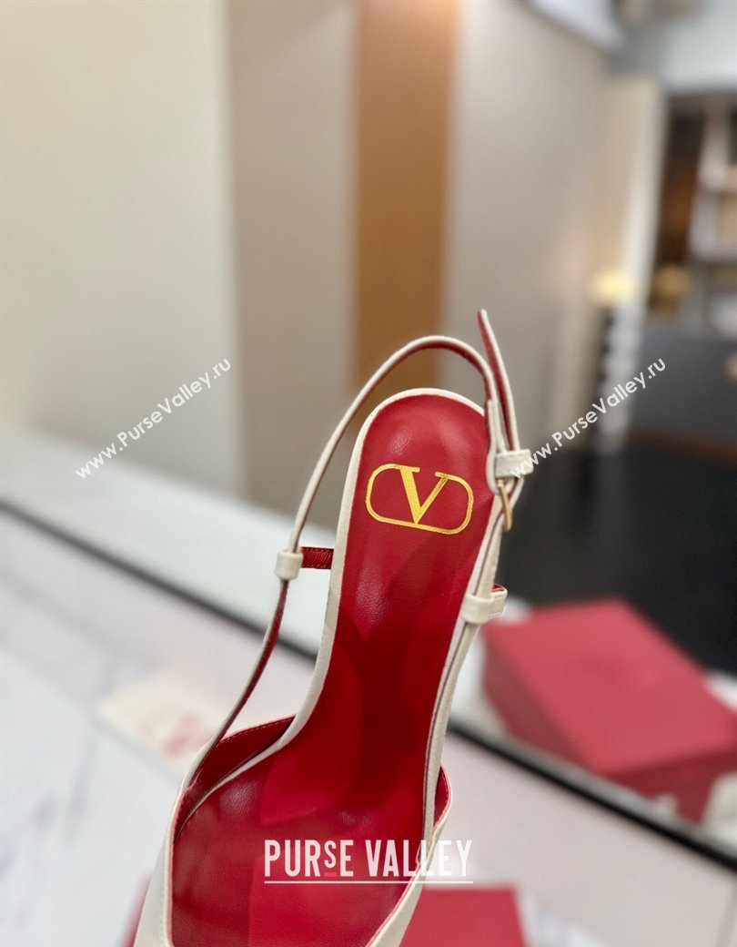 Valentino VLogo Signature Slingback Pumps 8cm in Matte Calfskin White/Gold 2025 VA082110 (MD-250821084)