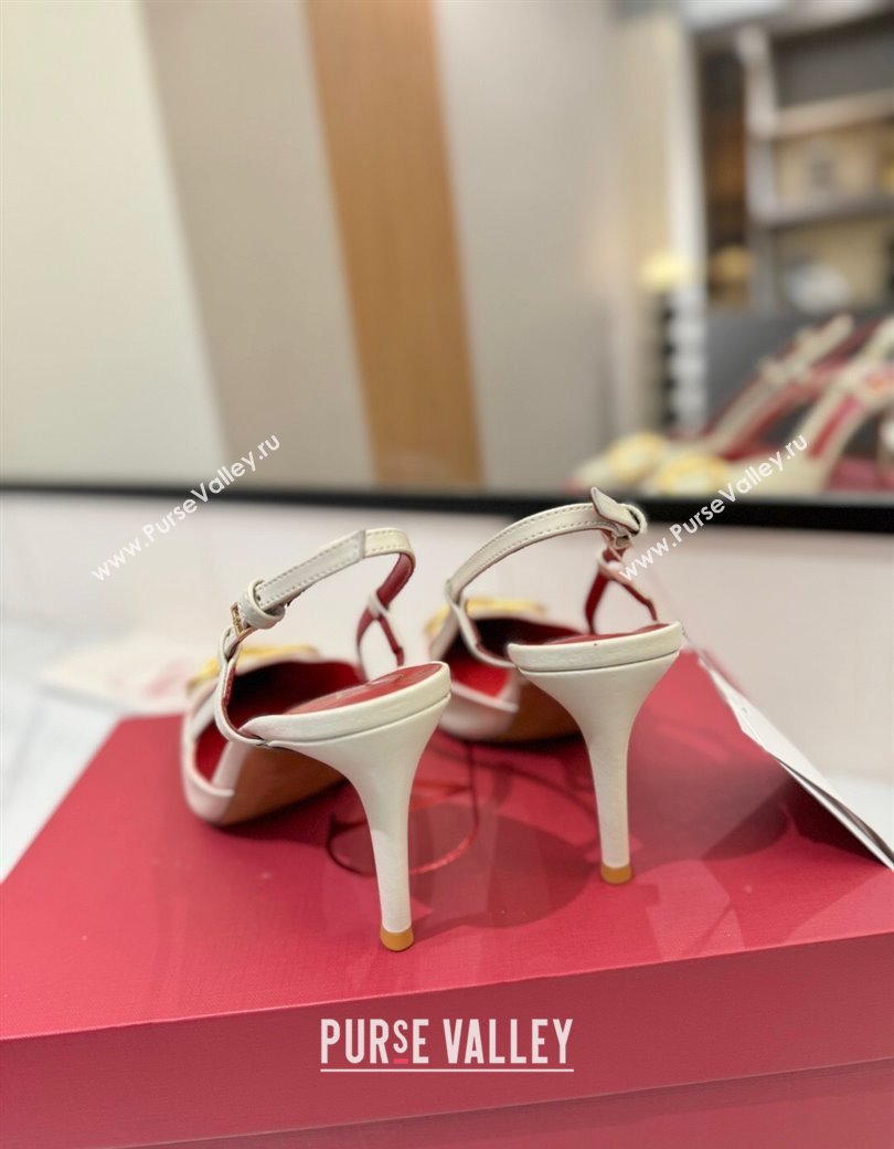 Valentino VLogo Signature Slingback Pumps 8cm in Matte Calfskin White/Gold 2025 VA082110 (MD-250821084)