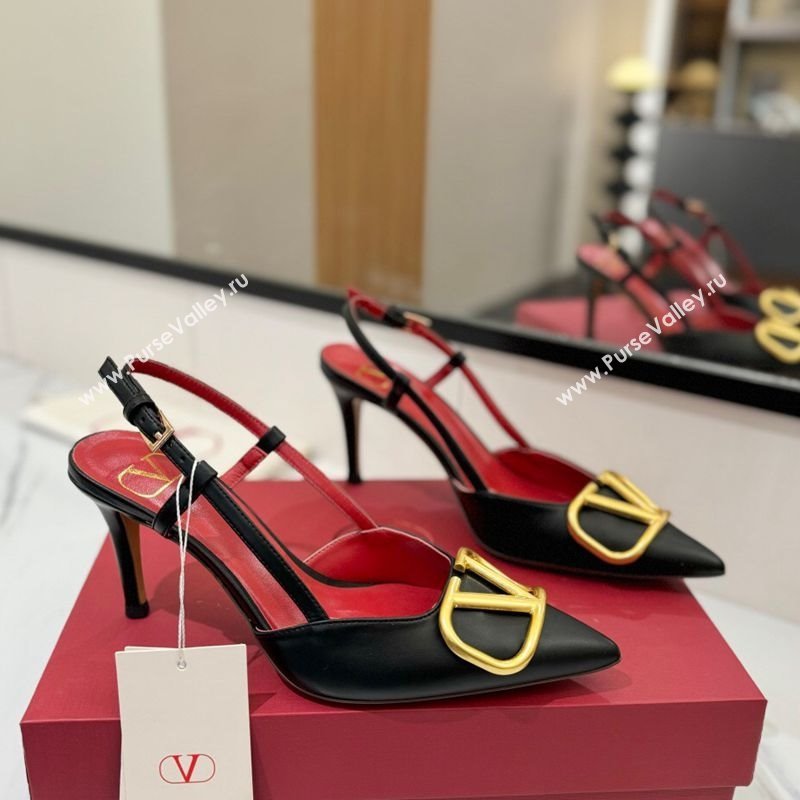 Valentino VLogo Signature Slingback Pumps 8cm in Matte Calfskin Black2 2025 VA082110 (MD-250821085)