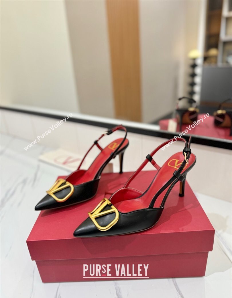 Valentino VLogo Signature Slingback Pumps 8cm in Matte Calfskin Black2 2025 VA082110 (MD-250821085)
