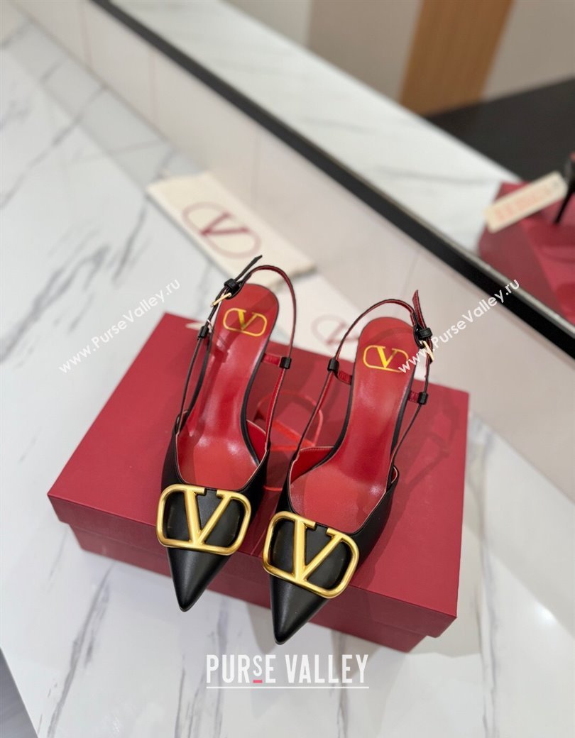 Valentino VLogo Signature Slingback Pumps 8cm in Matte Calfskin Black2 2025 VA082110 (MD-250821085)