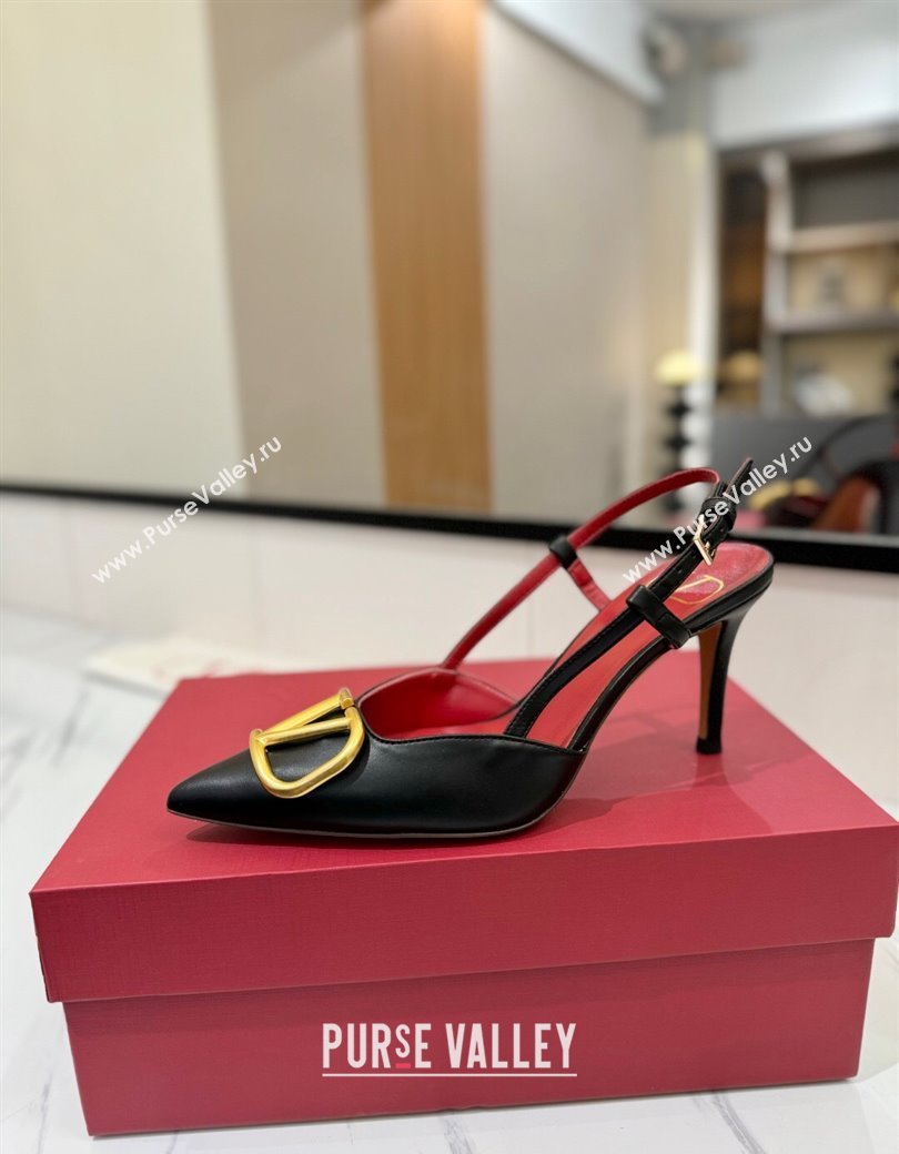 Valentino VLogo Signature Slingback Pumps 8cm in Matte Calfskin Black2 2025 VA082110 (MD-250821085)