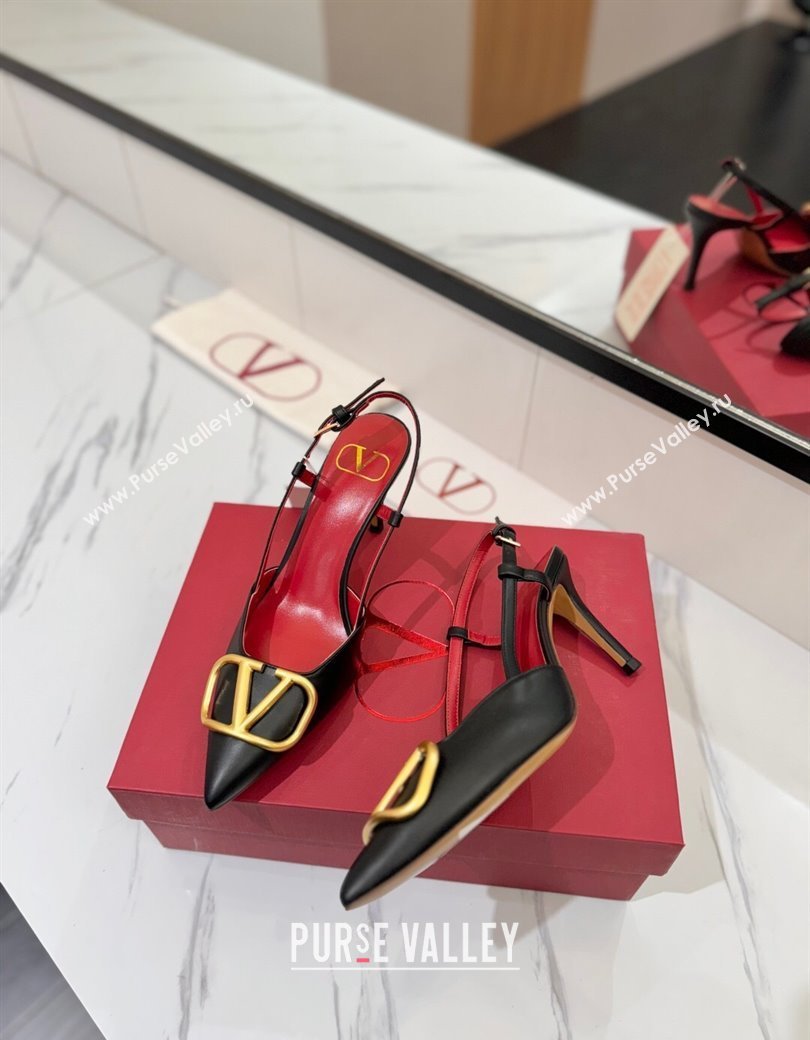 Valentino VLogo Signature Slingback Pumps 8cm in Matte Calfskin Black2 2025 VA082110 (MD-250821085)