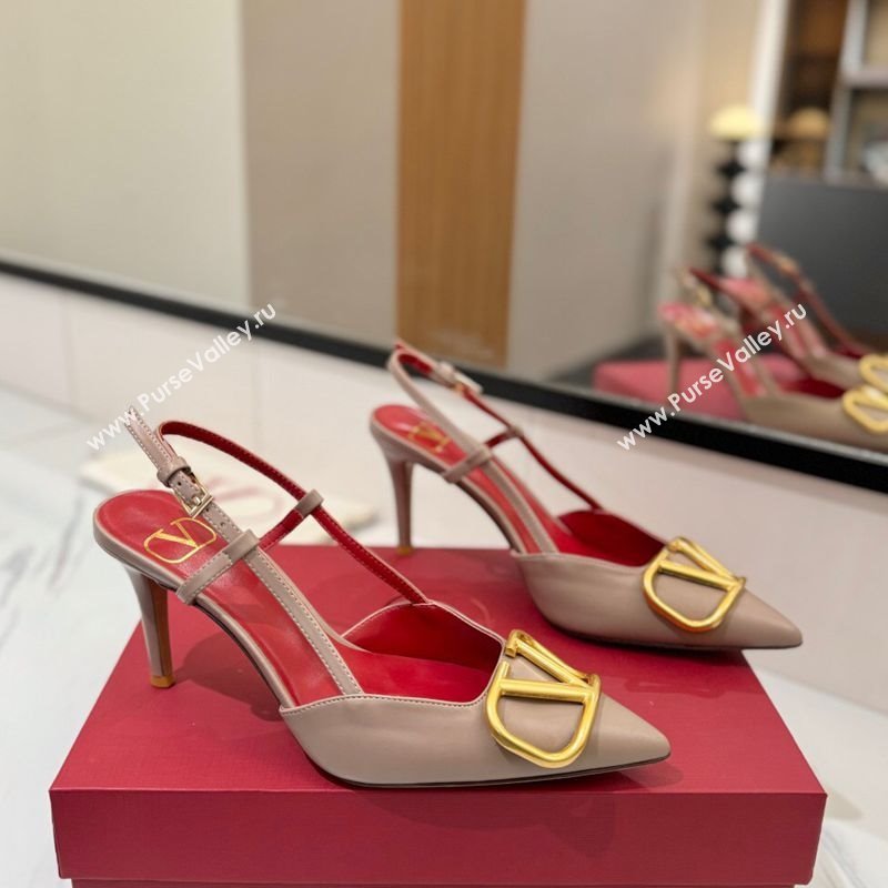 Valentino VLogo Signature Slingback Pumps 8cm in Matte Calfskin Dusty Beige 2025 VA082110 (MD-250821086)