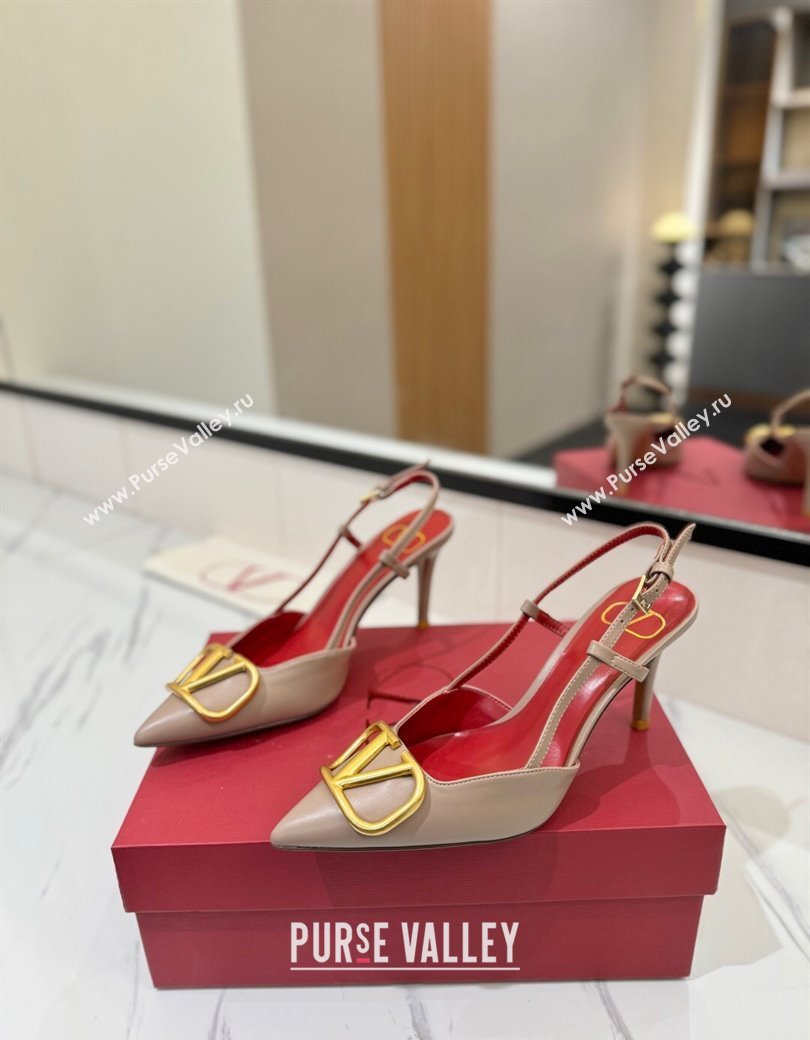 Valentino VLogo Signature Slingback Pumps 8cm in Matte Calfskin Dusty Beige 2025 VA082110 (MD-250821086)