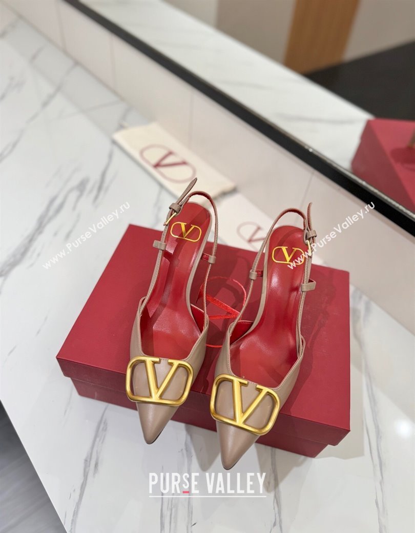 Valentino VLogo Signature Slingback Pumps 8cm in Matte Calfskin Dusty Beige 2025 VA082110 (MD-250821086)