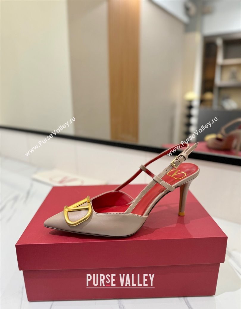 Valentino VLogo Signature Slingback Pumps 8cm in Matte Calfskin Dusty Beige 2025 VA082110 (MD-250821086)