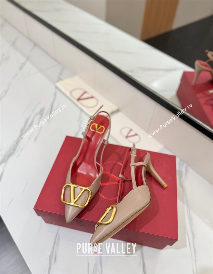 Valentino VLogo Signature Slingback Pumps 8cm in Matte Calfskin Dusty Beige 2025 VA082110 (MD-250821086)