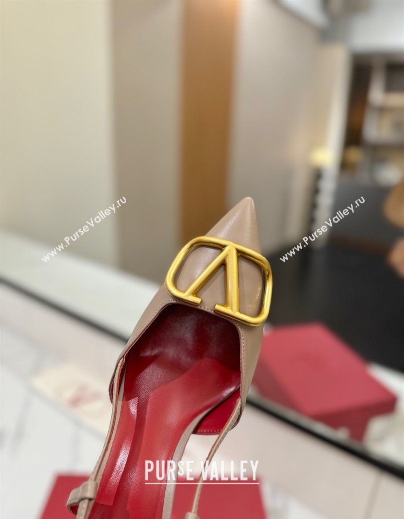 Valentino VLogo Signature Slingback Pumps 8cm in Matte Calfskin Dusty Beige 2025 VA082110 (MD-250821086)