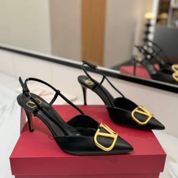 Valentino VLogo Signature Slingback Pumps 8cm in Matte Calfskin Black/Gold 2025 VA082110 (MD-250821087)