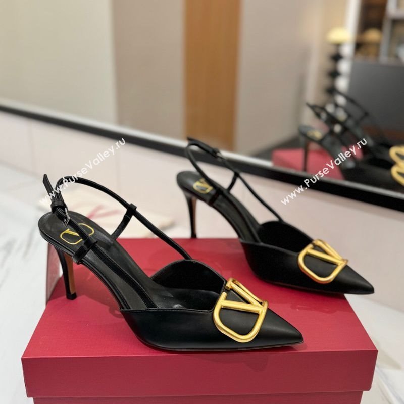 Valentino VLogo Signature Slingback Pumps 8cm in Matte Calfskin Black/Gold 2025 VA082110 (MD-250821087)