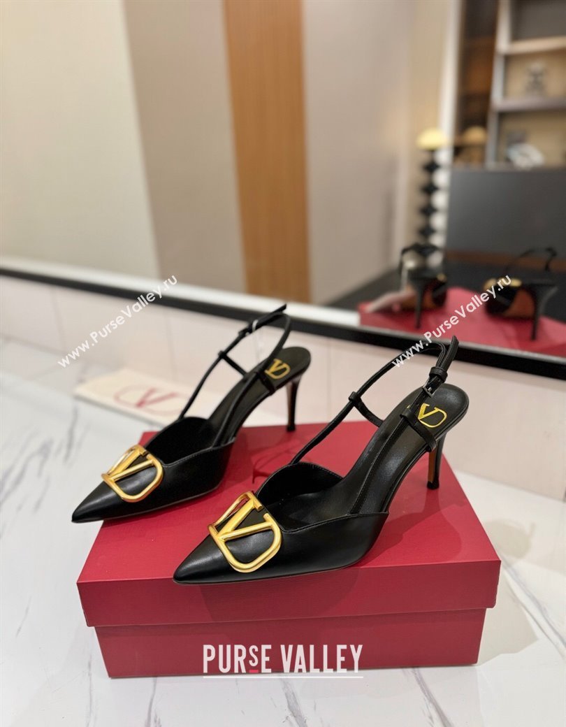Valentino VLogo Signature Slingback Pumps 8cm in Matte Calfskin Black/Gold 2025 VA082110 (MD-250821087)