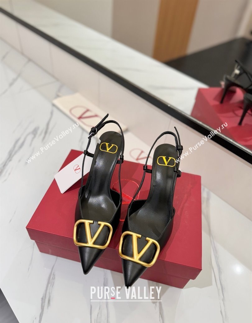 Valentino VLogo Signature Slingback Pumps 8cm in Matte Calfskin Black/Gold 2025 VA082110 (MD-250821087)