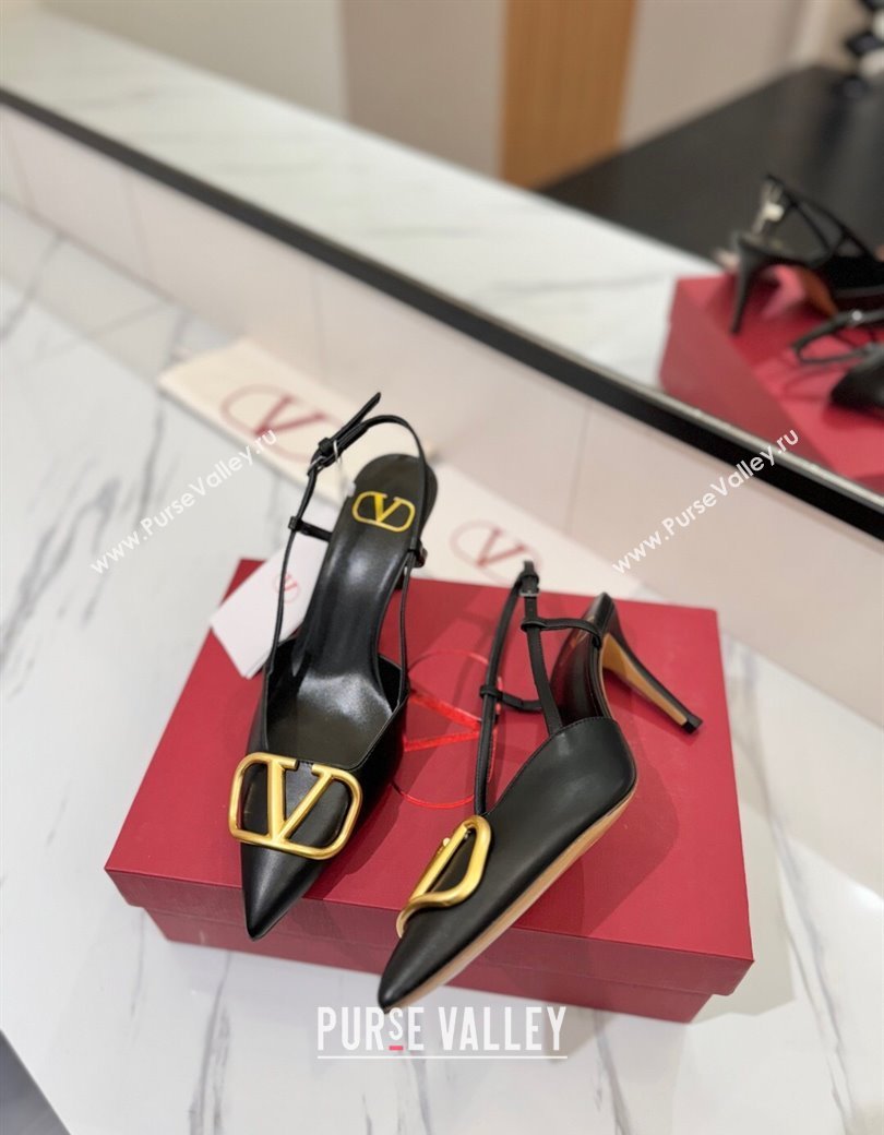 Valentino VLogo Signature Slingback Pumps 8cm in Matte Calfskin Black/Gold 2025 VA082110 (MD-250821087)