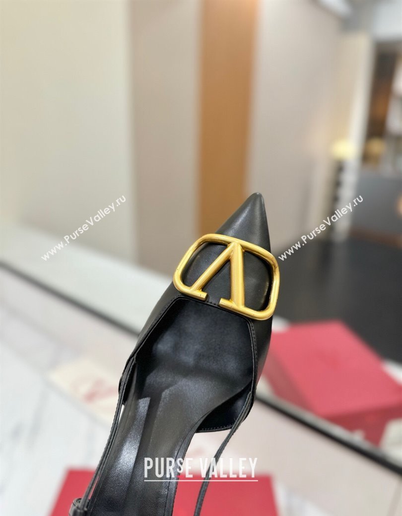 Valentino VLogo Signature Slingback Pumps 8cm in Matte Calfskin Black/Gold 2025 VA082110 (MD-250821087)