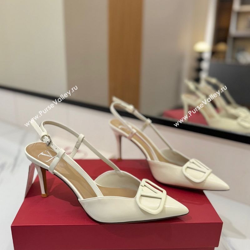 Valentino VLogo Signature Slingback Pumps 8cm in Patent Calfskin White 2025 VA082111 (MD-250821089)