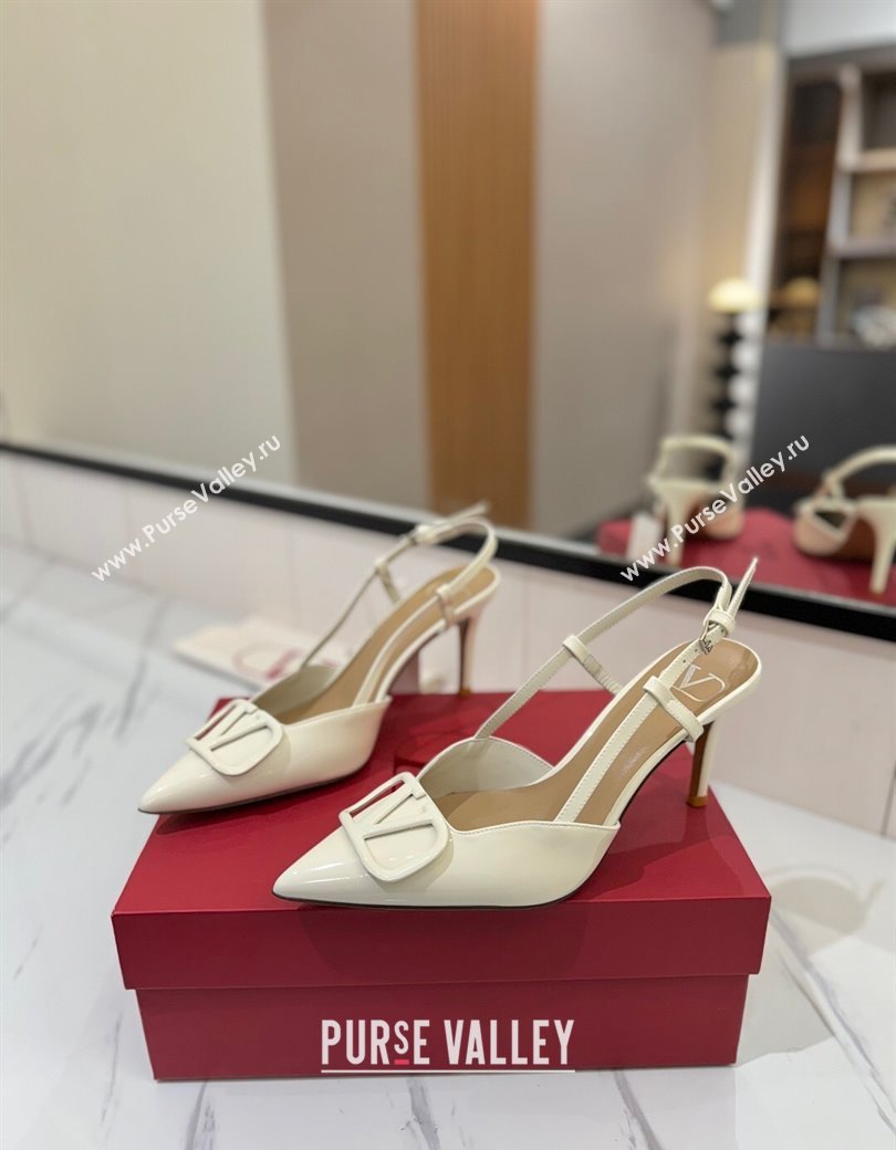 Valentino VLogo Signature Slingback Pumps 8cm in Patent Calfskin White 2025 VA082111 (MD-250821089)
