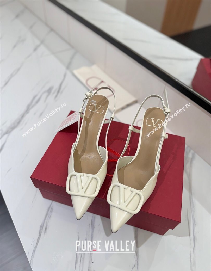 Valentino VLogo Signature Slingback Pumps 8cm in Patent Calfskin White 2025 VA082111 (MD-250821089)