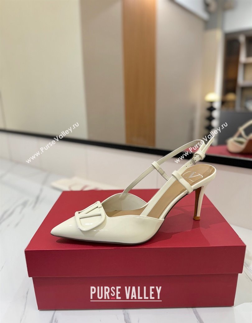 Valentino VLogo Signature Slingback Pumps 8cm in Patent Calfskin White 2025 VA082111 (MD-250821089)