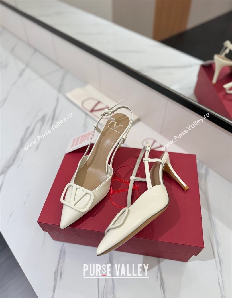 Valentino VLogo Signature Slingback Pumps 8cm in Patent Calfskin White 2025 VA082111 (MD-250821089)