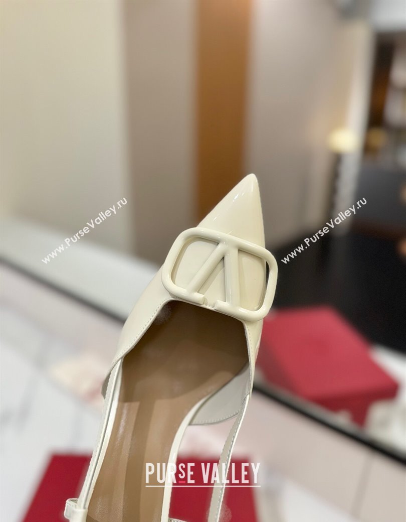 Valentino VLogo Signature Slingback Pumps 8cm in Patent Calfskin White 2025 VA082111 (MD-250821089)