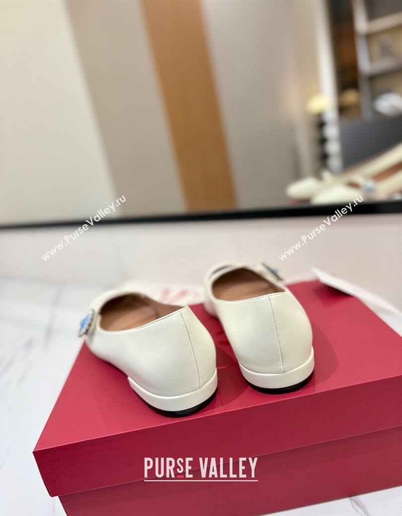 Valentino Preshoes Mary-Jane Ballerinas Flat with Jeweled Button in Nappa Leather White 2025 (MD-250821010)