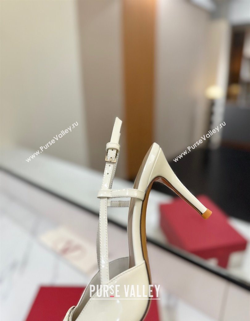 Valentino VLogo Signature Slingback Pumps 8cm in Patent Calfskin White 2025 VA082111 (MD-250821089)