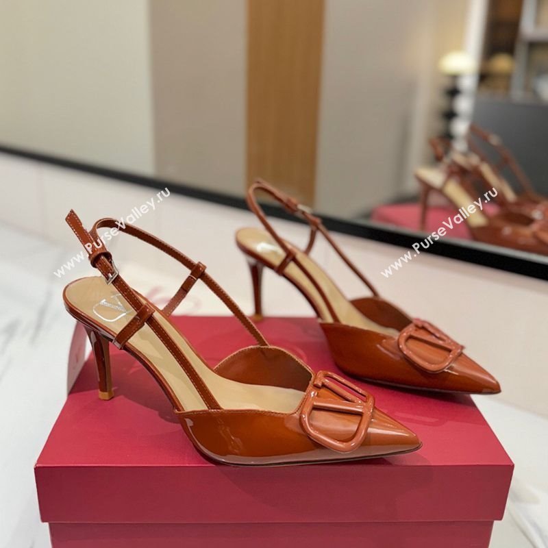 Valentino VLogo Signature Slingback Pumps 8cm in Patent Calfskin Brown 2025 VA082111 (MD-250821090)